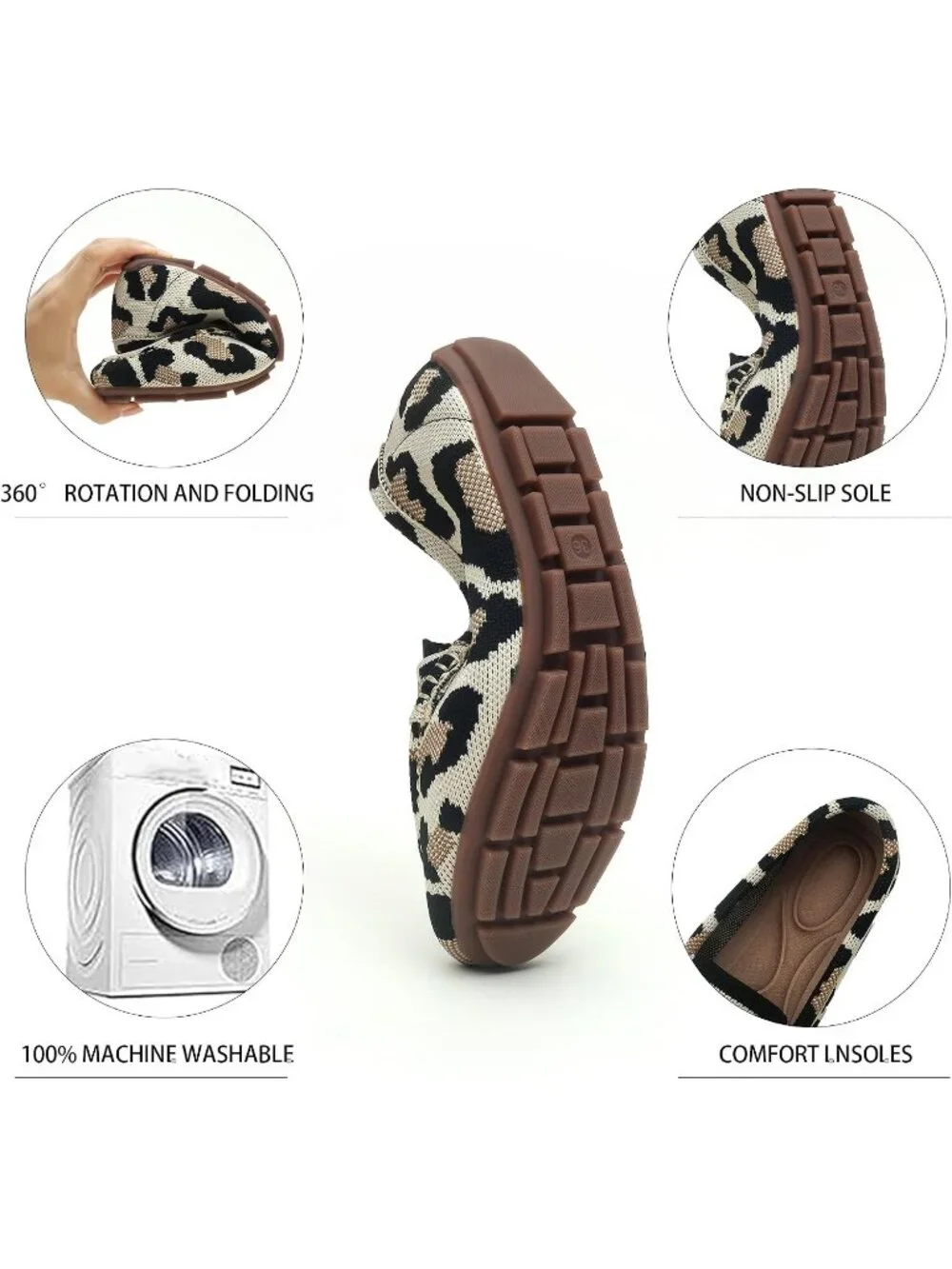 🆕Women's Leopard Lightweight Knitted Loafers Casual Flat Shoes Comfortable
